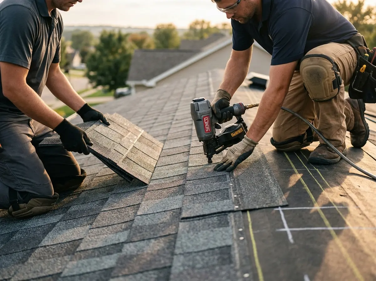 Professional roofer working on a residential roof in West Haven-Sylvan